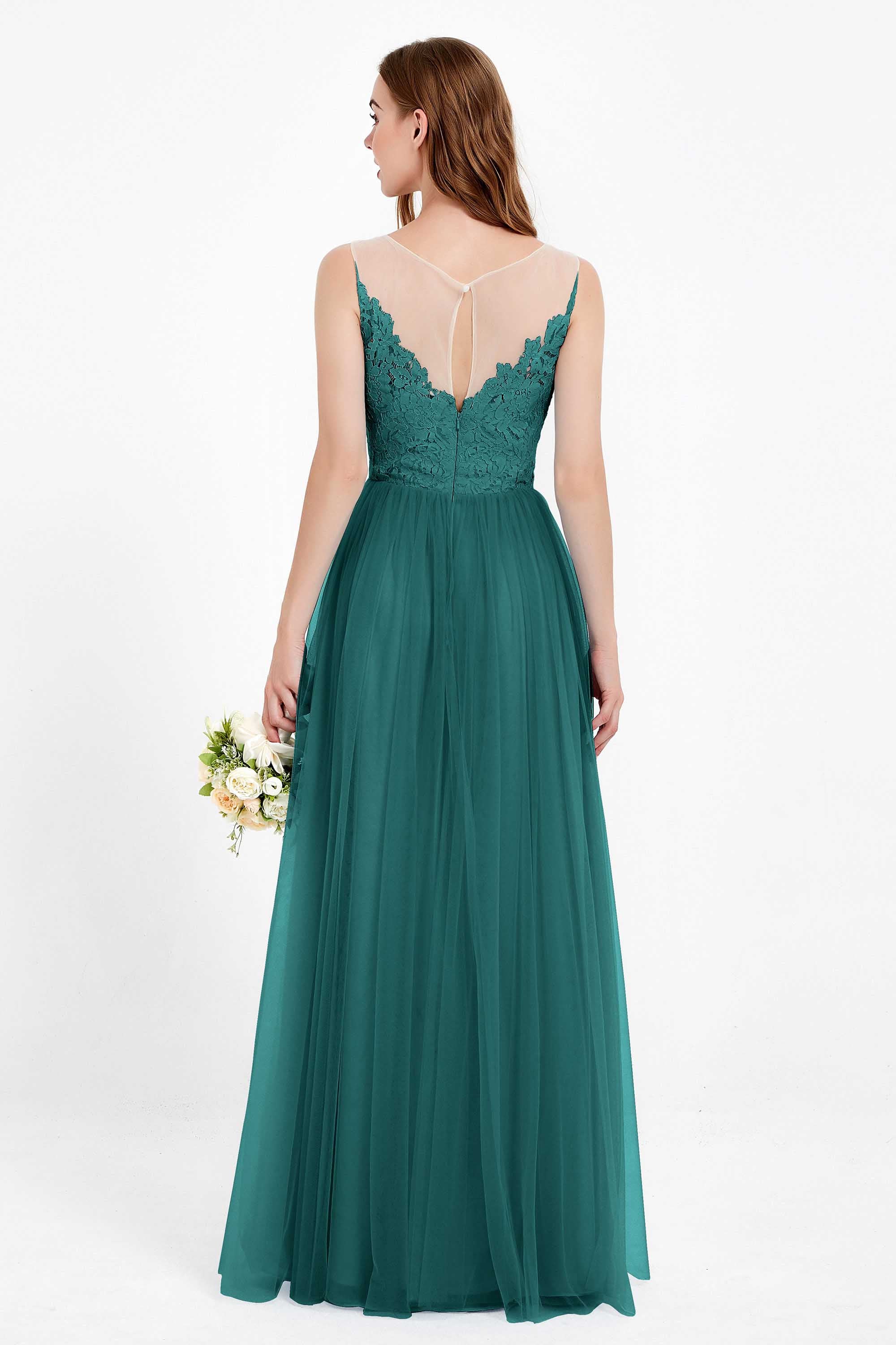 Gorgeous lace top maxi tulle dress prom evening wedding dresses formal bridesmaid bridal gowns