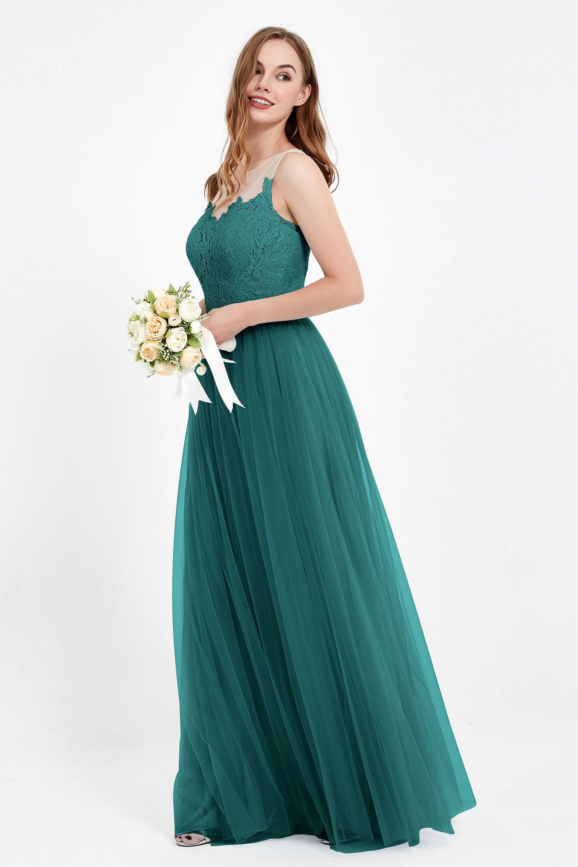 Gorgeous lace top maxi tulle dress prom evening wedding dresses formal bridesmaid bridal gowns