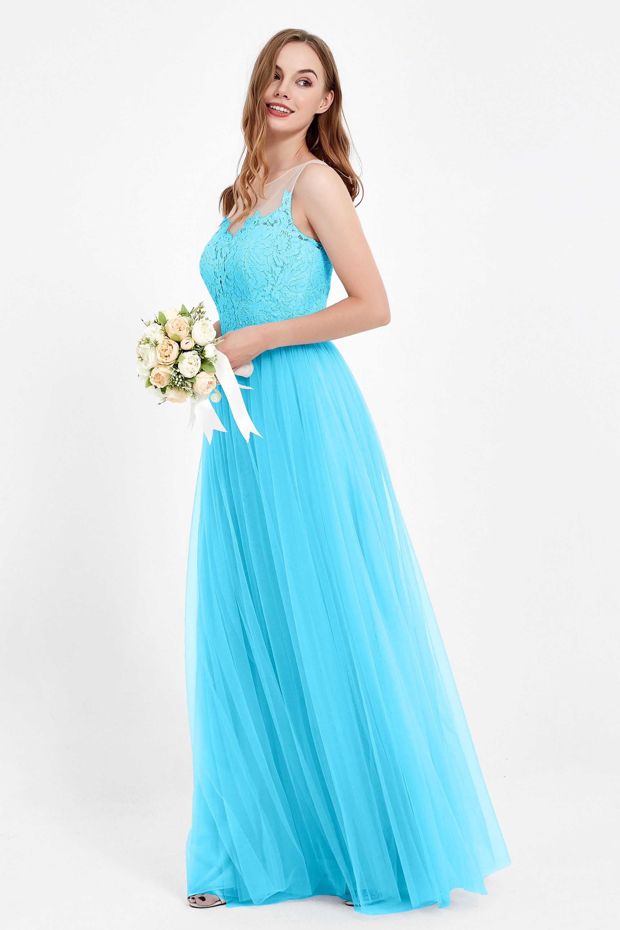 Gorgeous lace top maxi tulle dress prom evening wedding dresses formal bridesmaid bridal gowns