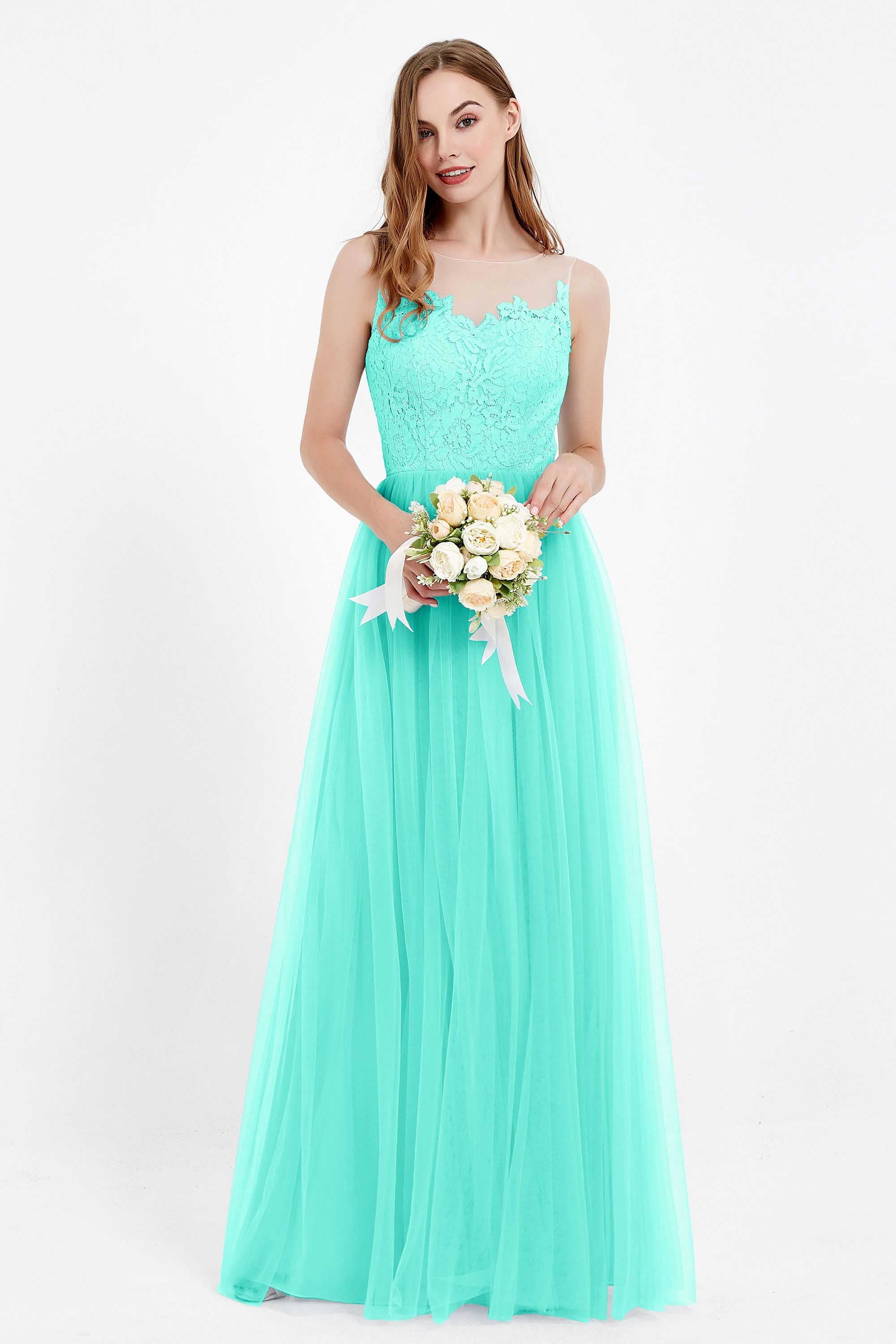 Gorgeous lace top maxi tulle dress prom evening wedding dresses formal bridesmaid bridal gowns