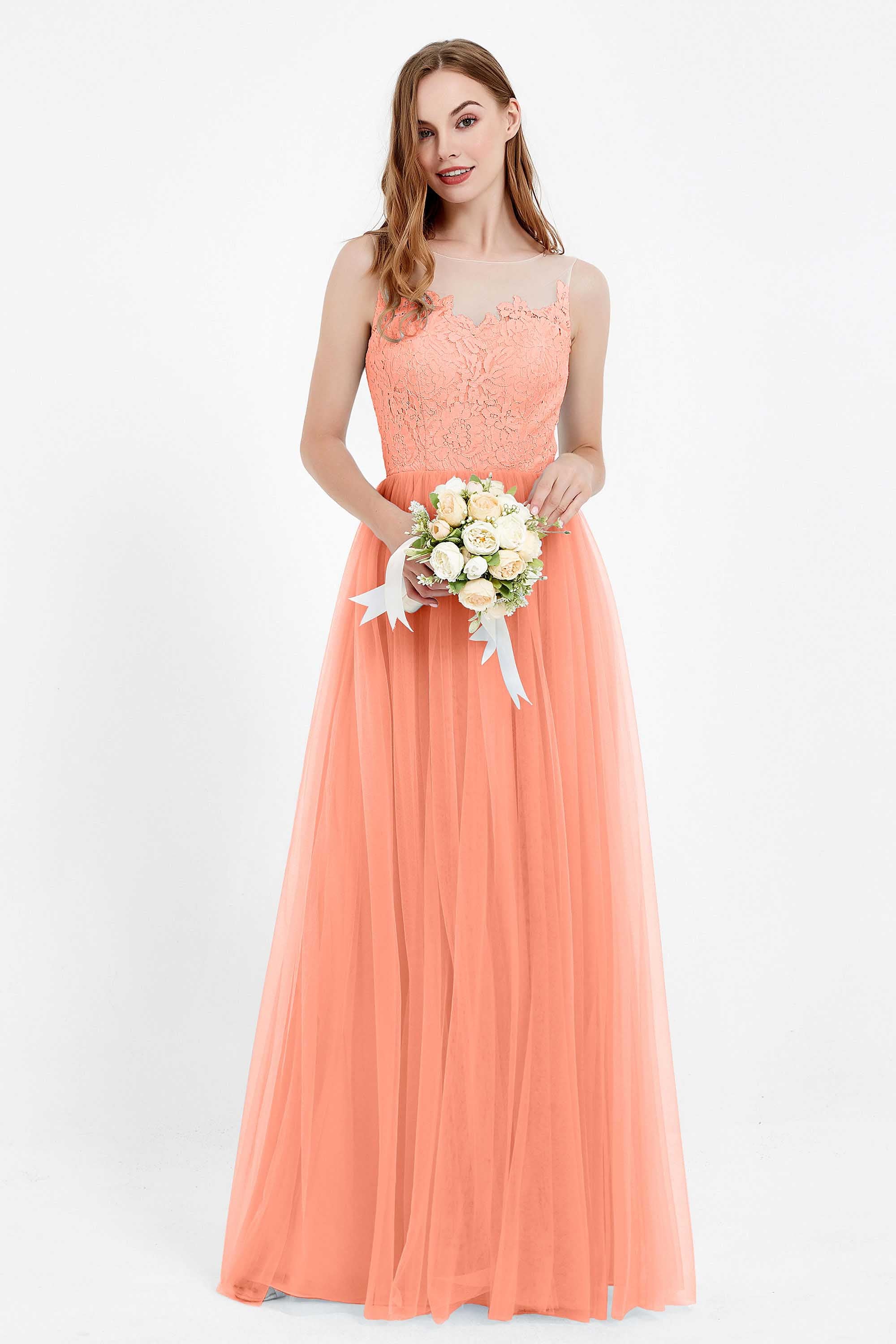 Gorgeous lace top maxi tulle dress prom evening wedding dresses formal bridesmaid bridal gowns