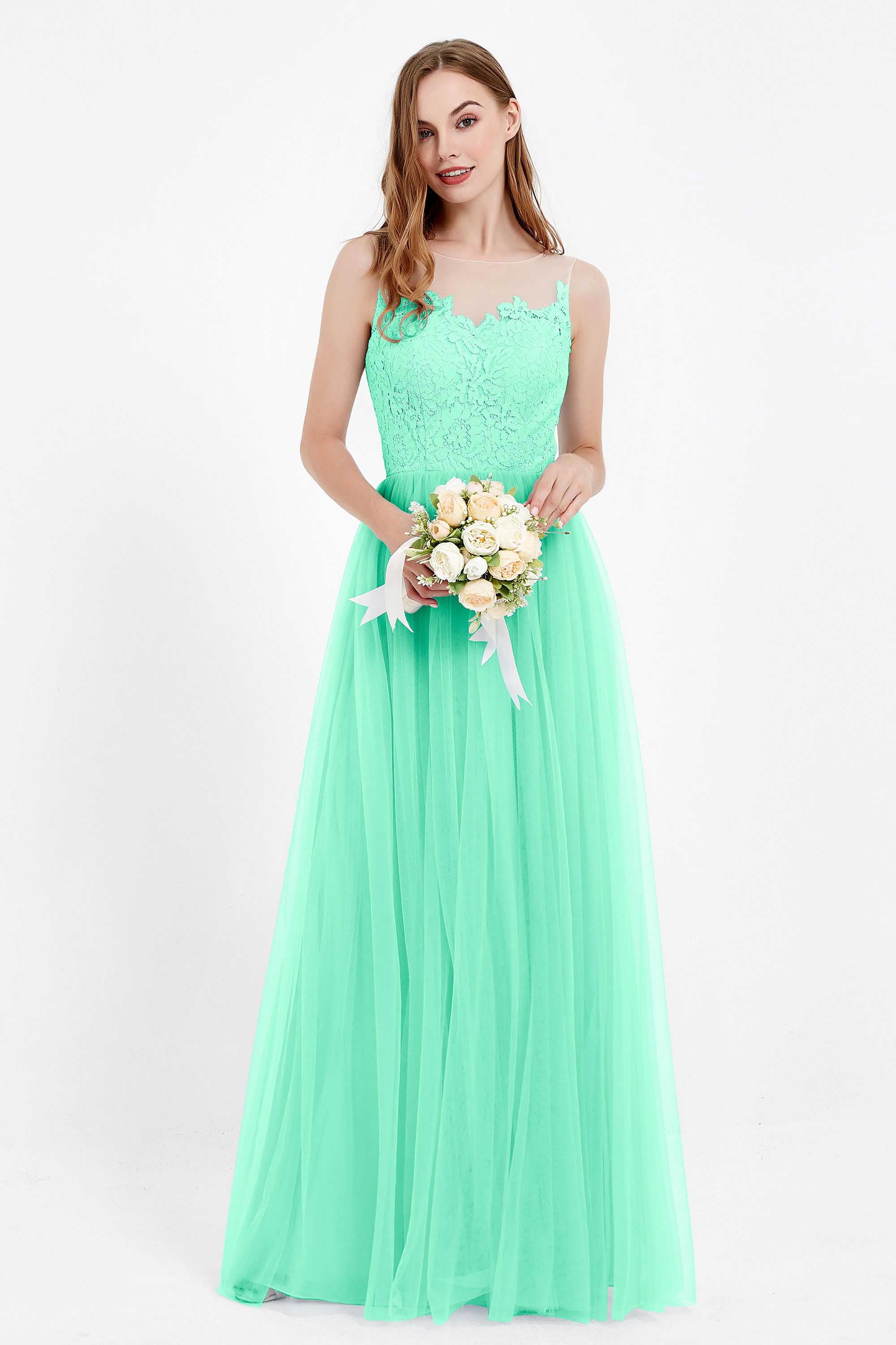 Gorgeous lace top maxi tulle dress prom evening wedding dresses formal bridesmaid bridal gowns