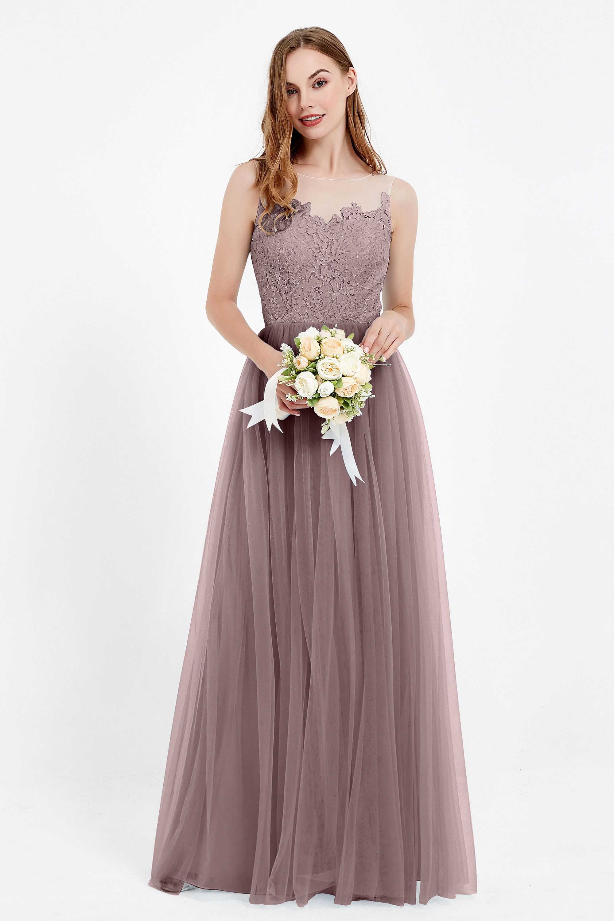 Gorgeous lace top maxi tulle dress prom evening wedding dresses formal bridesmaid bridal gowns