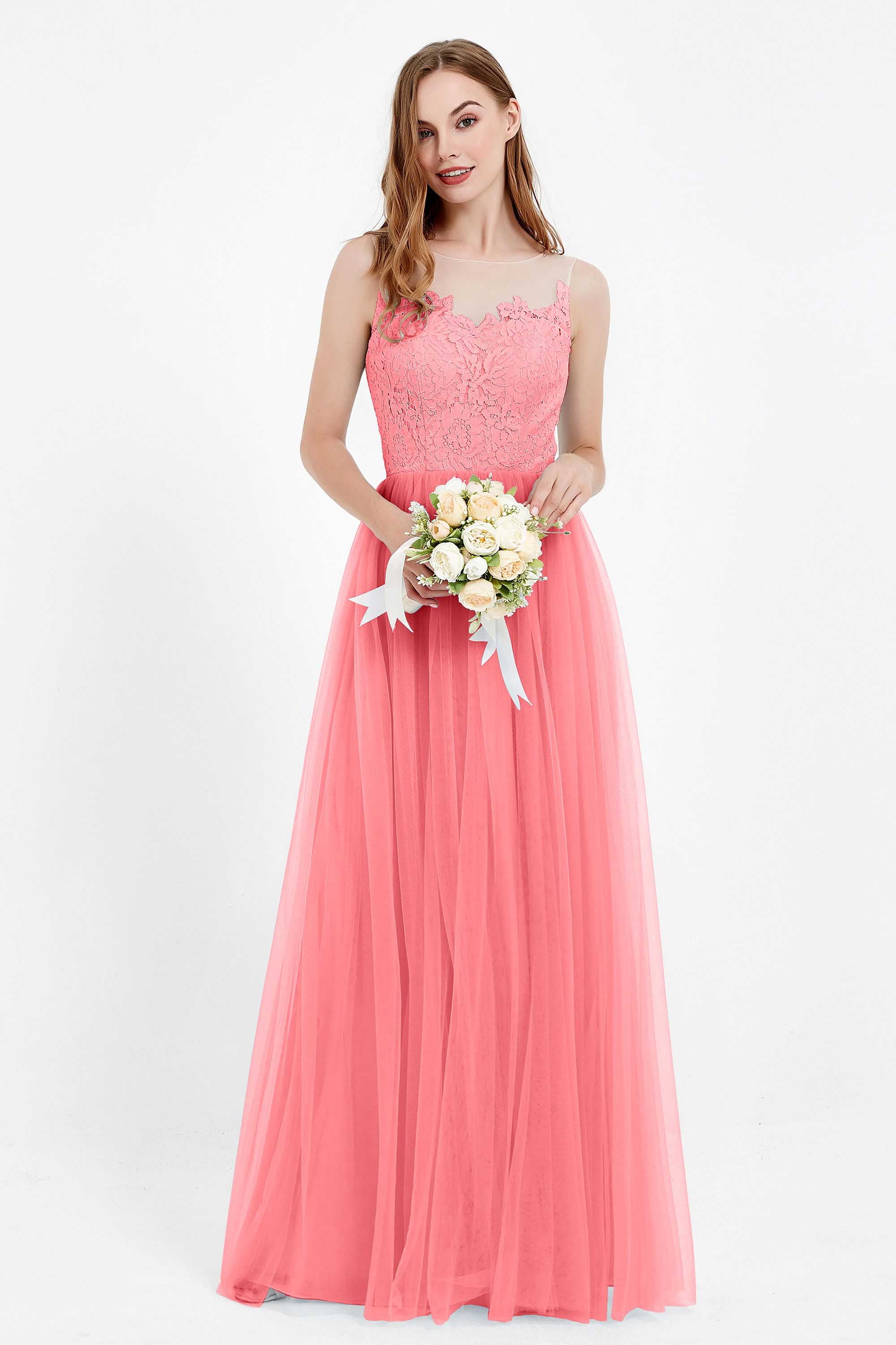 Gorgeous lace top maxi tulle dress prom evening wedding dresses formal bridesmaid bridal gowns