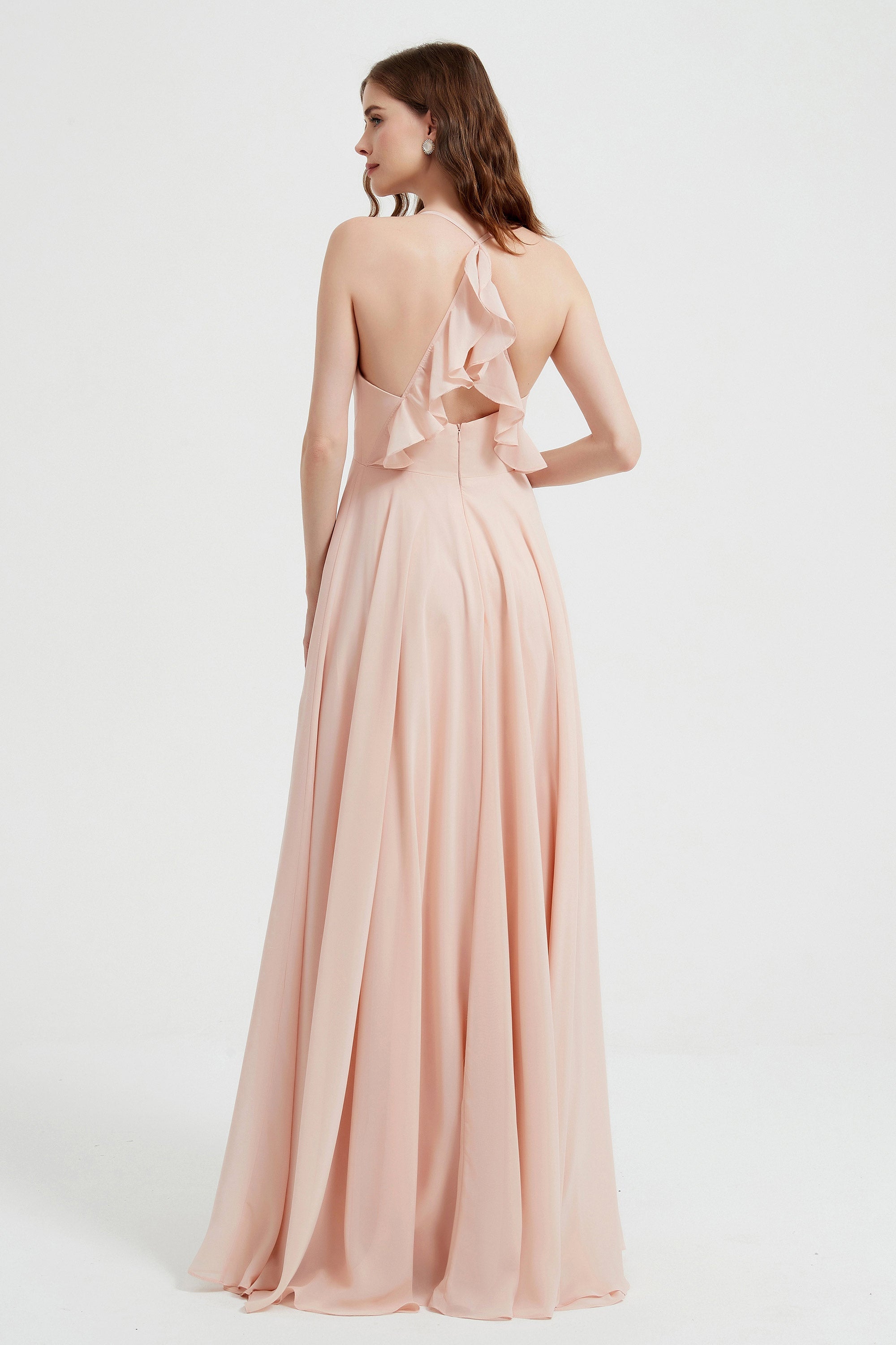 Crossed Straps Chiffon A Line Bridesmaid Dress Pleated Ruffle Formal Evening Dresses Gowns
