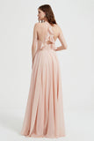 Crossed Straps Chiffon A Line Bridesmaid Dress Pleated Ruffle Formal Evening Dresses Gowns
