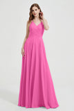 Crossed Straps Chiffon A Line Bridesmaid Dress Pleated Ruffle Formal Evening Dresses Gowns