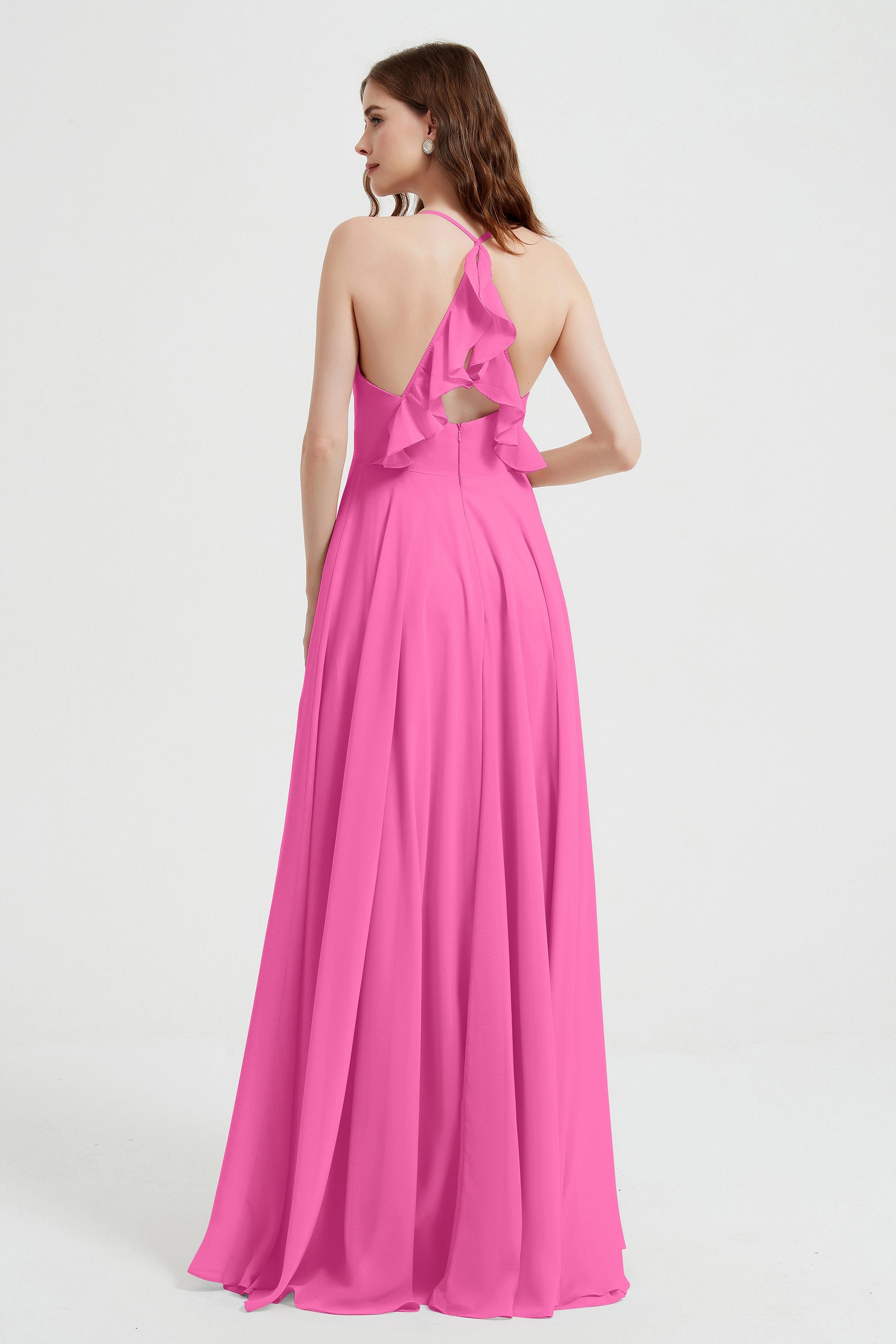 Crossed Straps Chiffon A Line Bridesmaid Dress Pleated Ruffle Formal Evening Dresses Gowns