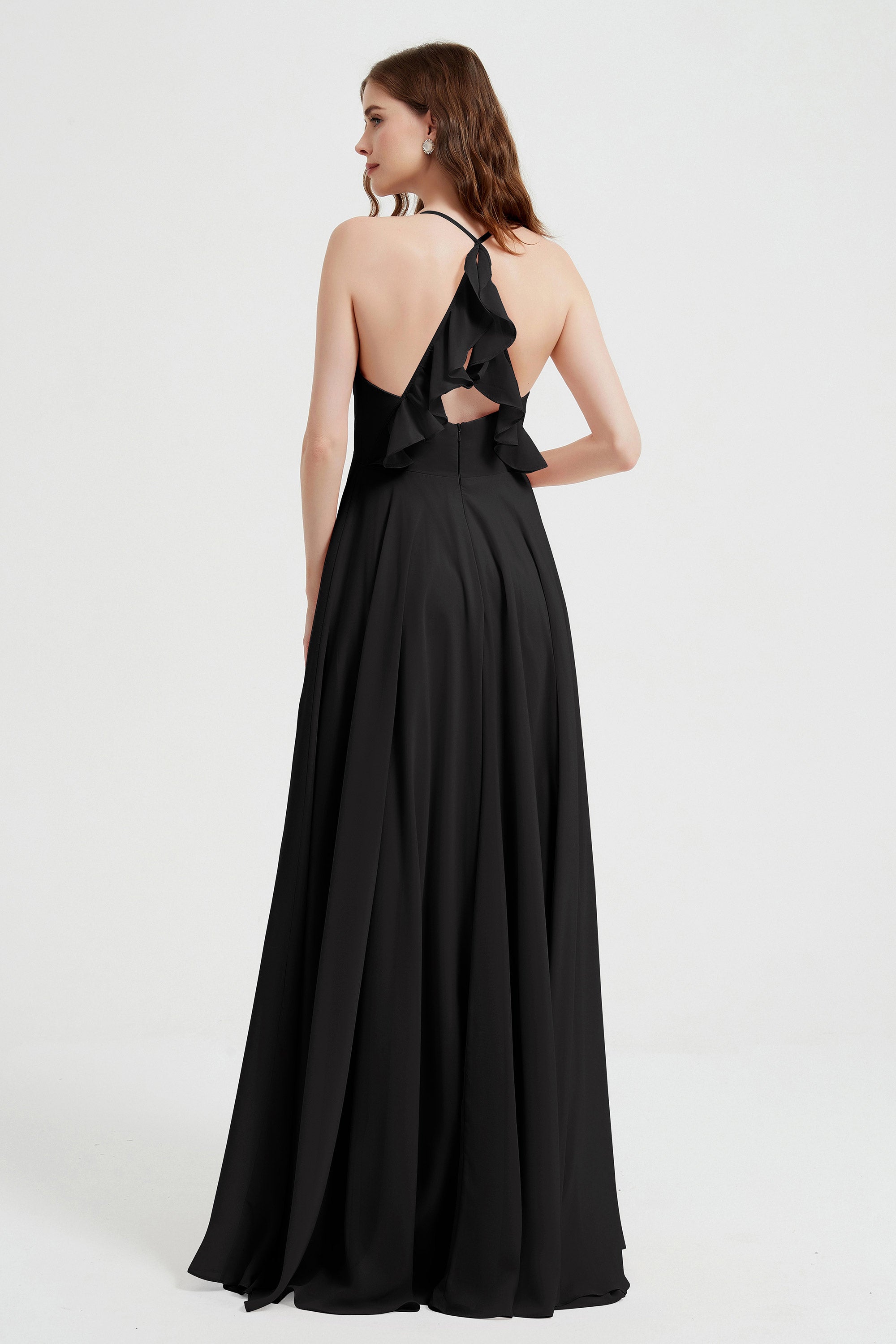 Crossed Straps Chiffon A Line Bridesmaid Dress Pleated Ruffle Formal Evening Dresses Gowns