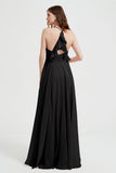 Crossed Straps Chiffon A Line Bridesmaid Dress Pleated Ruffle Formal Evening Dresses Gowns
