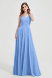 Crossed Straps Chiffon A Line Bridesmaid Dress Pleated Ruffle Formal Evening Dresses Gowns