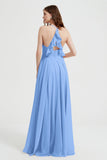 Crossed Straps Chiffon A Line Bridesmaid Dress Pleated Ruffle Formal Evening Dresses Gowns