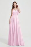 Crossed Straps Chiffon A Line Bridesmaid Dress Pleated Ruffle Formal Evening Dresses Gowns