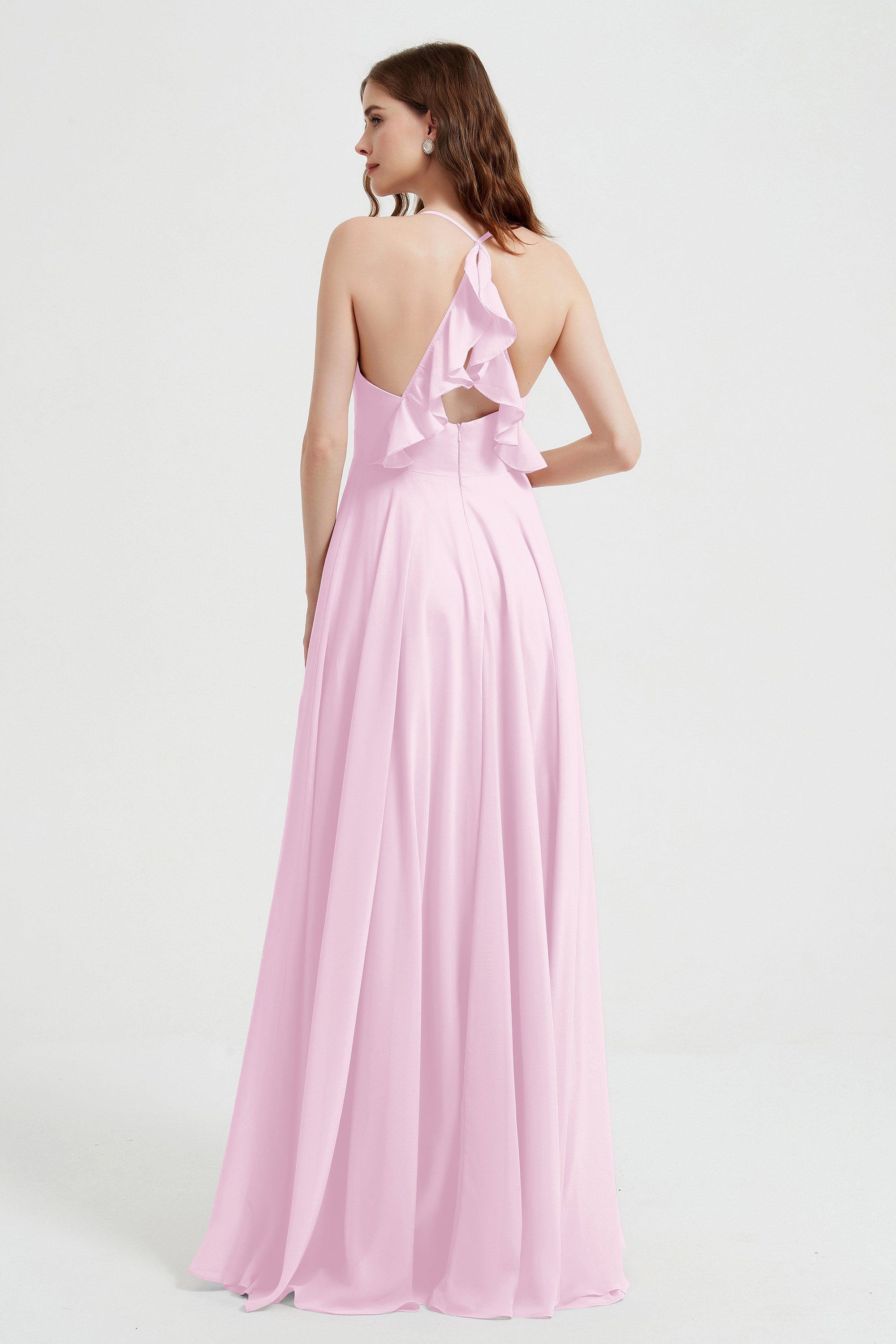 Crossed Straps Chiffon A Line Bridesmaid Dress Pleated Ruffle Formal Evening Dresses Gowns