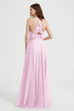 Crossed Straps Chiffon A Line Bridesmaid Dress Pleated Ruffle Formal Evening Dresses Gowns