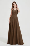 Crossed Straps Chiffon A Line Bridesmaid Dress Pleated Ruffle Formal Evening Dresses Gowns