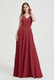 Crossed Straps Chiffon A Line Bridesmaid Dress Pleated Ruffle Formal Evening Dresses Gowns