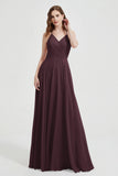 Crossed Straps Chiffon A Line Bridesmaid Dress Pleated Ruffle Formal Evening Dresses Gowns