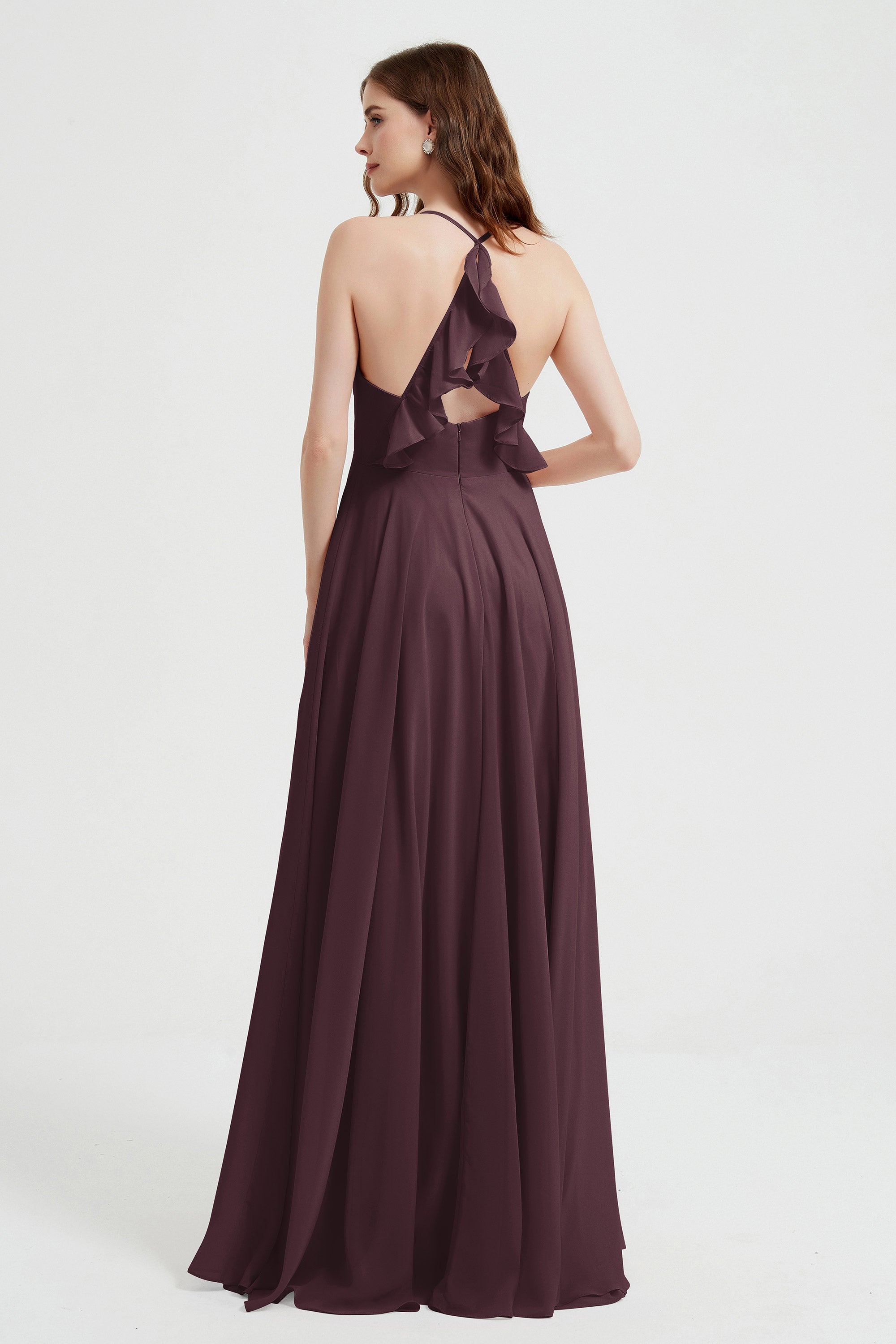 Crossed Straps Chiffon A Line Bridesmaid Dress Pleated Ruffle Formal Evening Dresses Gowns
