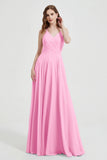 Crossed Straps Chiffon A Line Bridesmaid Dress Pleated Ruffle Formal Evening Dresses Gowns