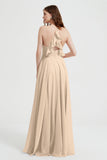 Crossed Straps Chiffon A Line Bridesmaid Dress Pleated Ruffle Formal Evening Dresses Gowns