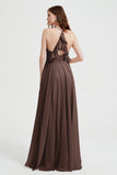 Crossed Straps Chiffon A Line Bridesmaid Dress Pleated Ruffle Formal Evening Dresses Gowns