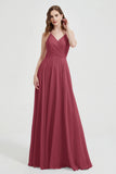 Crossed Straps Chiffon A Line Bridesmaid Dress Pleated Ruffle Formal Evening Dresses Gowns