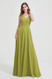 Crossed Straps Chiffon A Line Bridesmaid Dress Pleated Ruffle Formal Evening Dresses Gowns