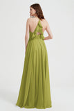 Crossed Straps Chiffon A Line Bridesmaid Dress Pleated Ruffle Formal Evening Dresses Gowns