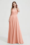 Crossed Straps Chiffon A Line Bridesmaid Dress Pleated Ruffle Formal Evening Dresses Gowns
