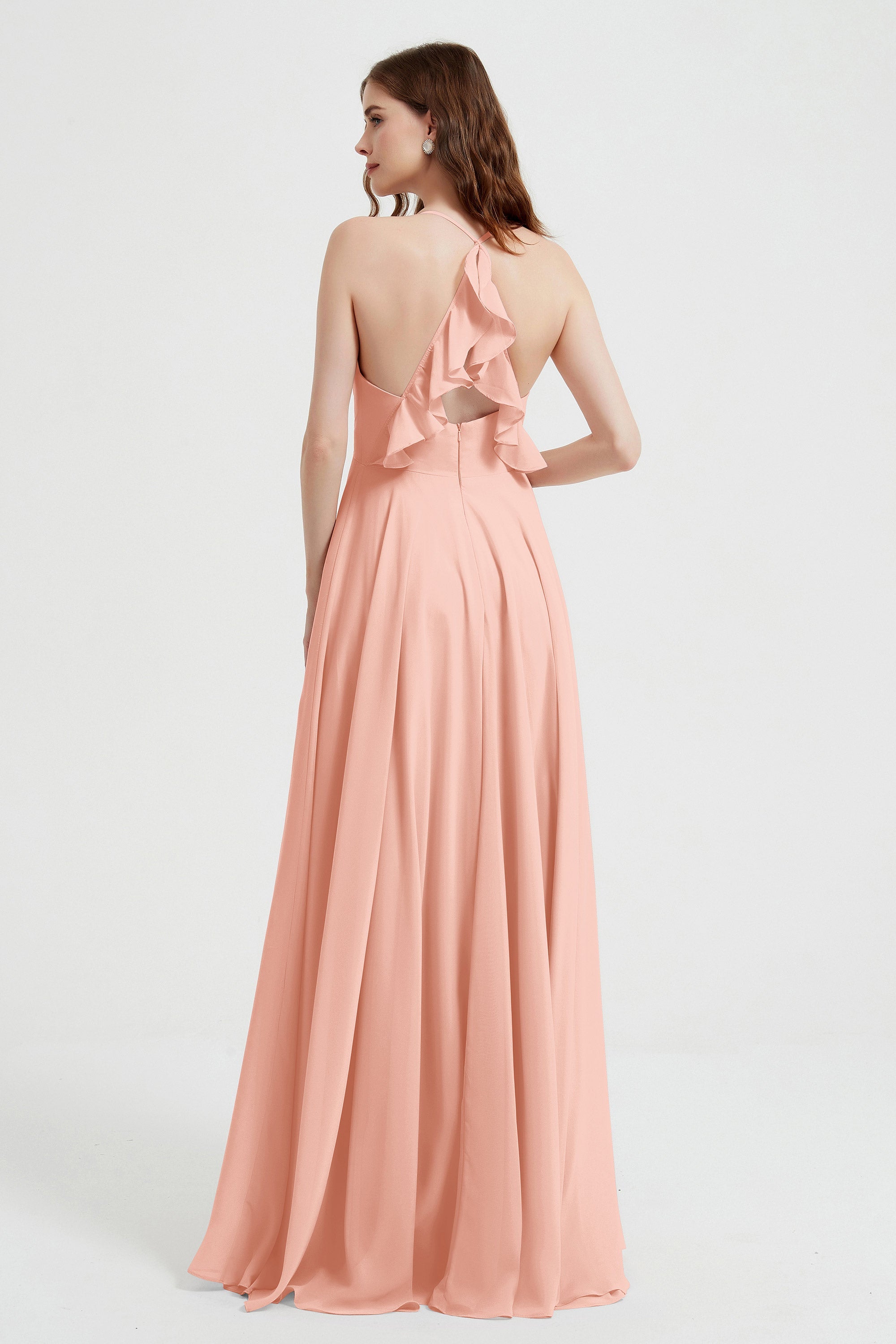 Crossed Straps Chiffon A Line Bridesmaid Dress Pleated Ruffle Formal Evening Dresses Gowns