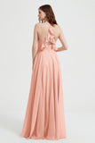 Crossed Straps Chiffon A Line Bridesmaid Dress Pleated Ruffle Formal Evening Dresses Gowns