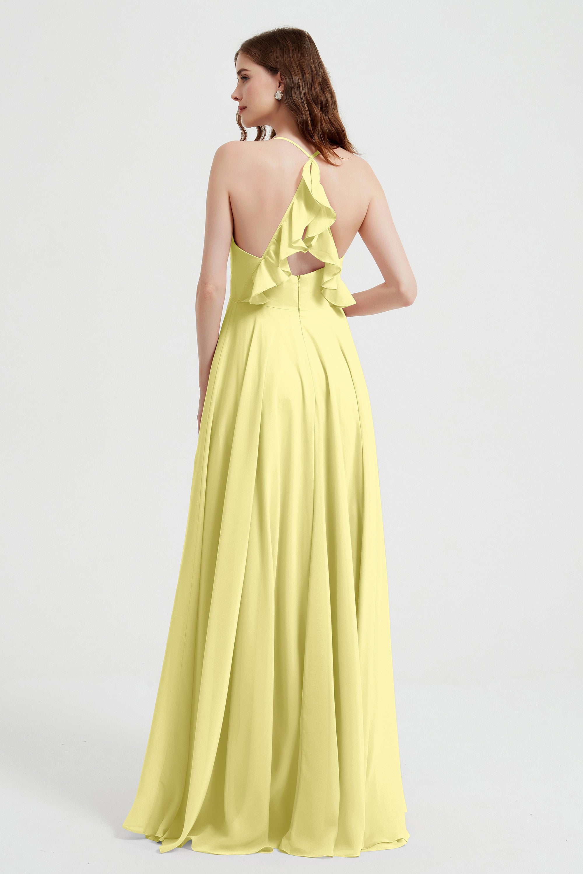 Crossed Straps Chiffon A Line Bridesmaid Dress Pleated Ruffle Formal Evening Dresses Gowns