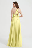 Crossed Straps Chiffon A Line Bridesmaid Dress Pleated Ruffle Formal Evening Dresses Gowns