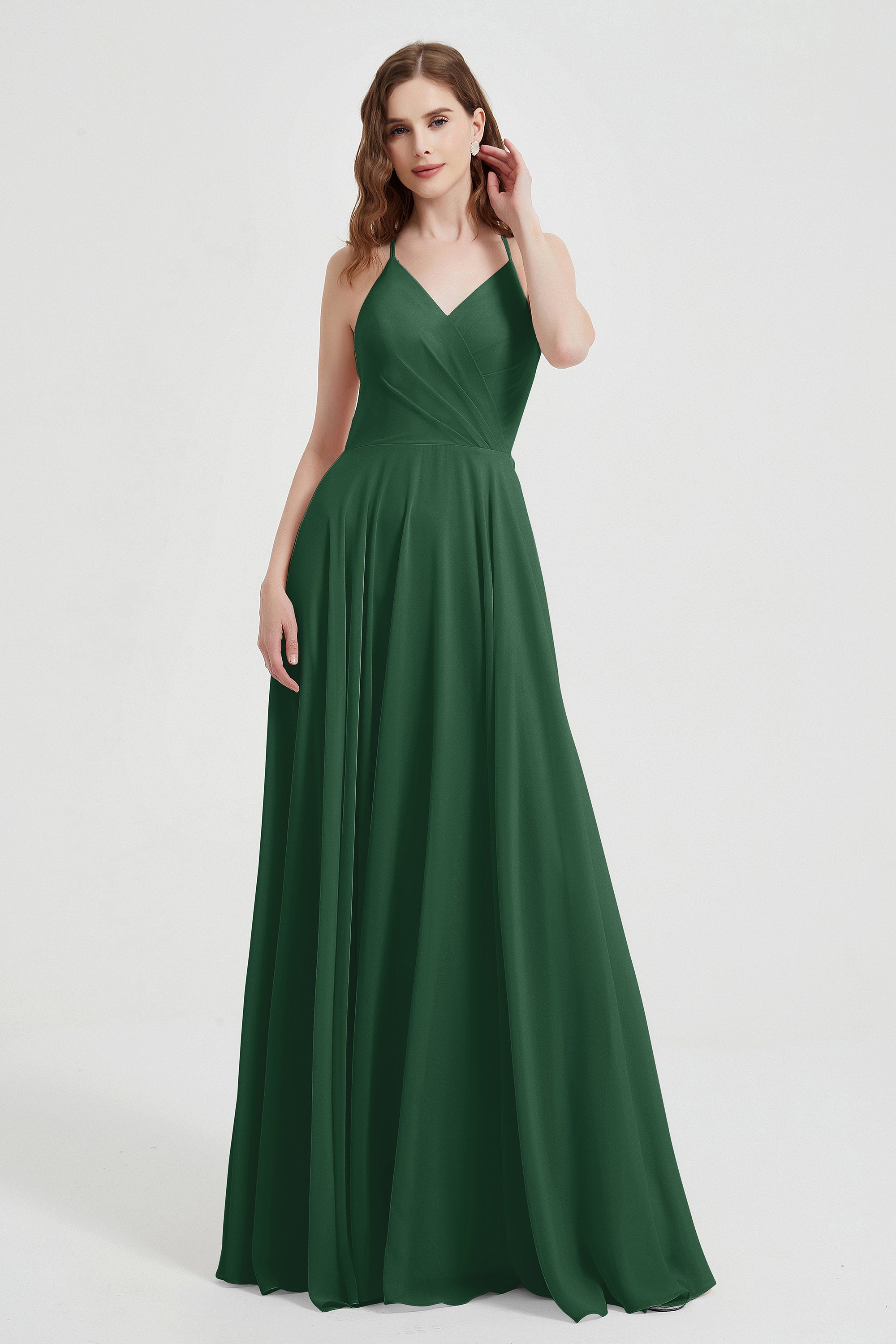 Crossed Straps Chiffon A Line Bridesmaid Dress Pleated Ruffle Formal Evening Dresses Gowns