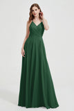 Crossed Straps Chiffon A Line Bridesmaid Dress Pleated Ruffle Formal Evening Dresses Gowns