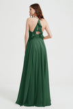 Crossed Straps Chiffon A Line Bridesmaid Dress Pleated Ruffle Formal Evening Dresses Gowns