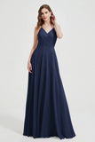 Crossed Straps Chiffon A Line Bridesmaid Dress Pleated Ruffle Formal Evening Dresses Gowns