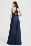 Crossed Straps Chiffon A Line Bridesmaid Dress Pleated Ruffle Formal Evening Dresses Gowns