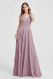 Crossed Straps Chiffon A Line Bridesmaid Dress Pleated Ruffle Formal Evening Dresses Gowns