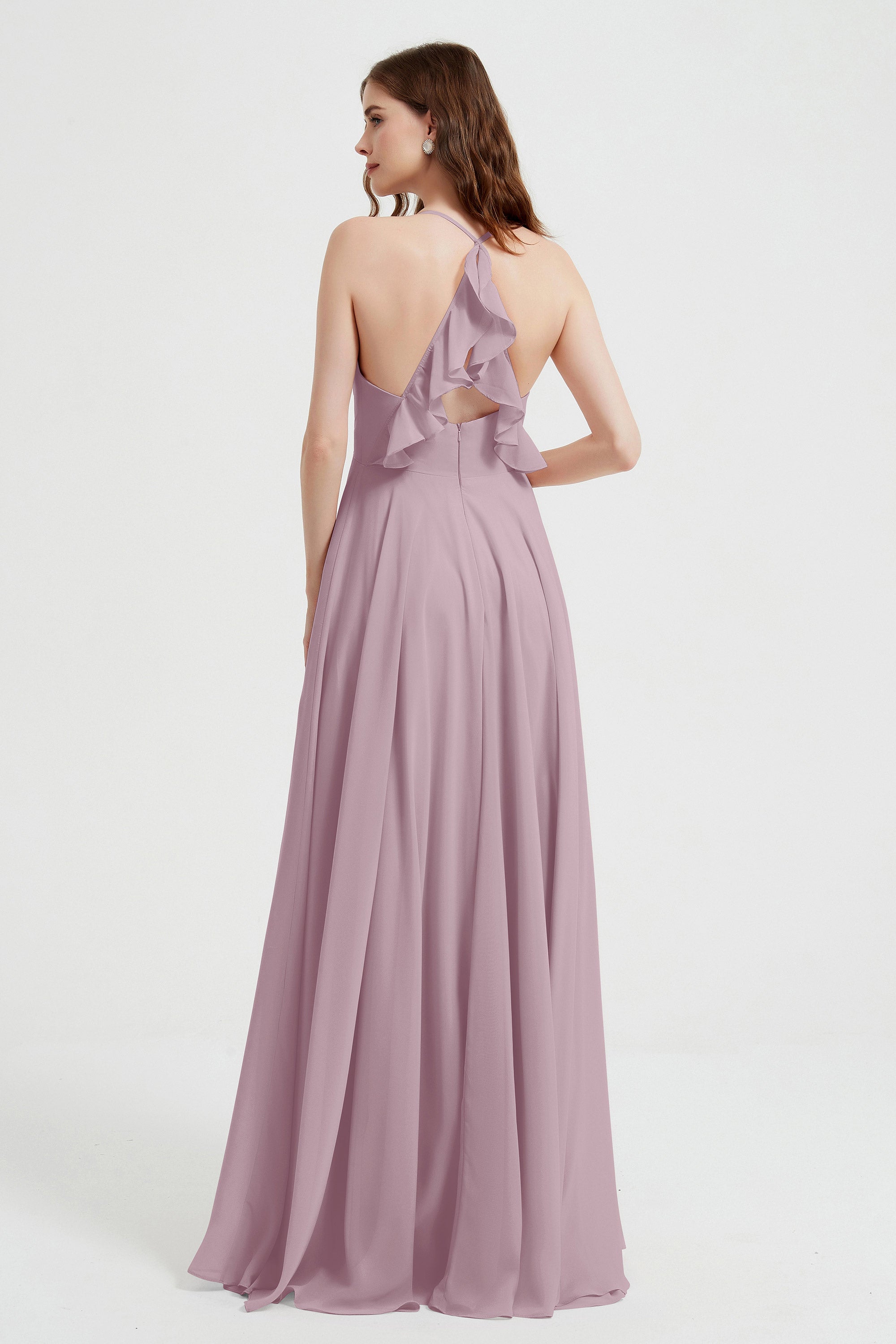 Crossed Straps Chiffon A Line Bridesmaid Dress Pleated Ruffle Formal Evening Dresses Gowns