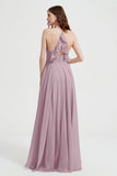 Crossed Straps Chiffon A Line Bridesmaid Dress Pleated Ruffle Formal Evening Dresses Gowns