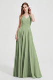 Crossed Straps Chiffon A Line Bridesmaid Dress Pleated Ruffle Formal Evening Dresses Gowns