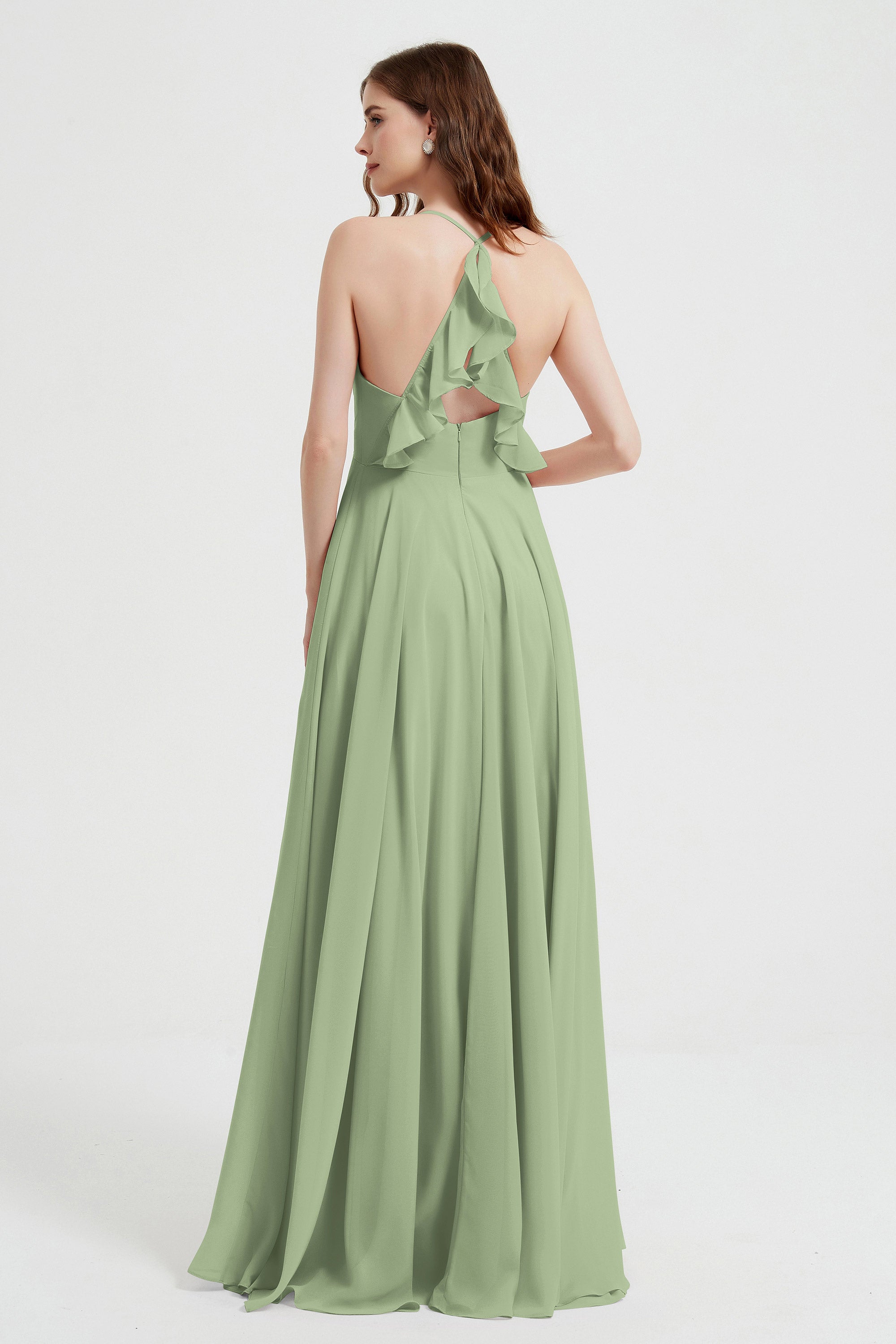Crossed Straps Chiffon A Line Bridesmaid Dress Pleated Ruffle Formal Evening Dresses Gowns
