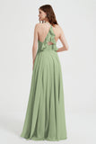 Crossed Straps Chiffon A Line Bridesmaid Dress Pleated Ruffle Formal Evening Dresses Gowns