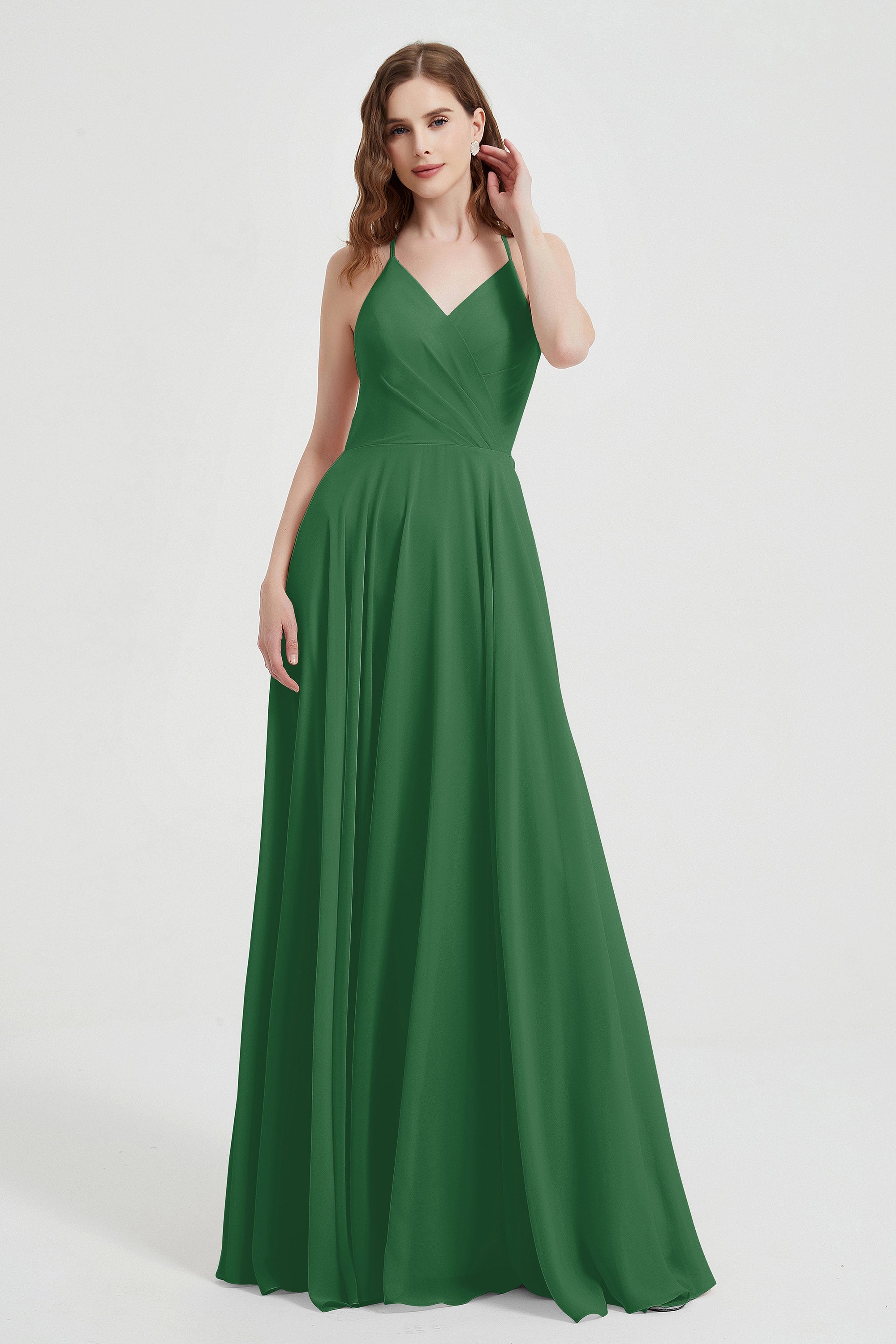 Crossed Straps Chiffon A Line Bridesmaid Dress Pleated Ruffle Formal Evening Dresses Gowns