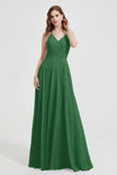 Crossed Straps Chiffon A Line Bridesmaid Dress Pleated Ruffle Formal Evening Dresses Gowns