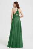 Crossed Straps Chiffon A Line Bridesmaid Dress Pleated Ruffle Formal Evening Dresses Gowns