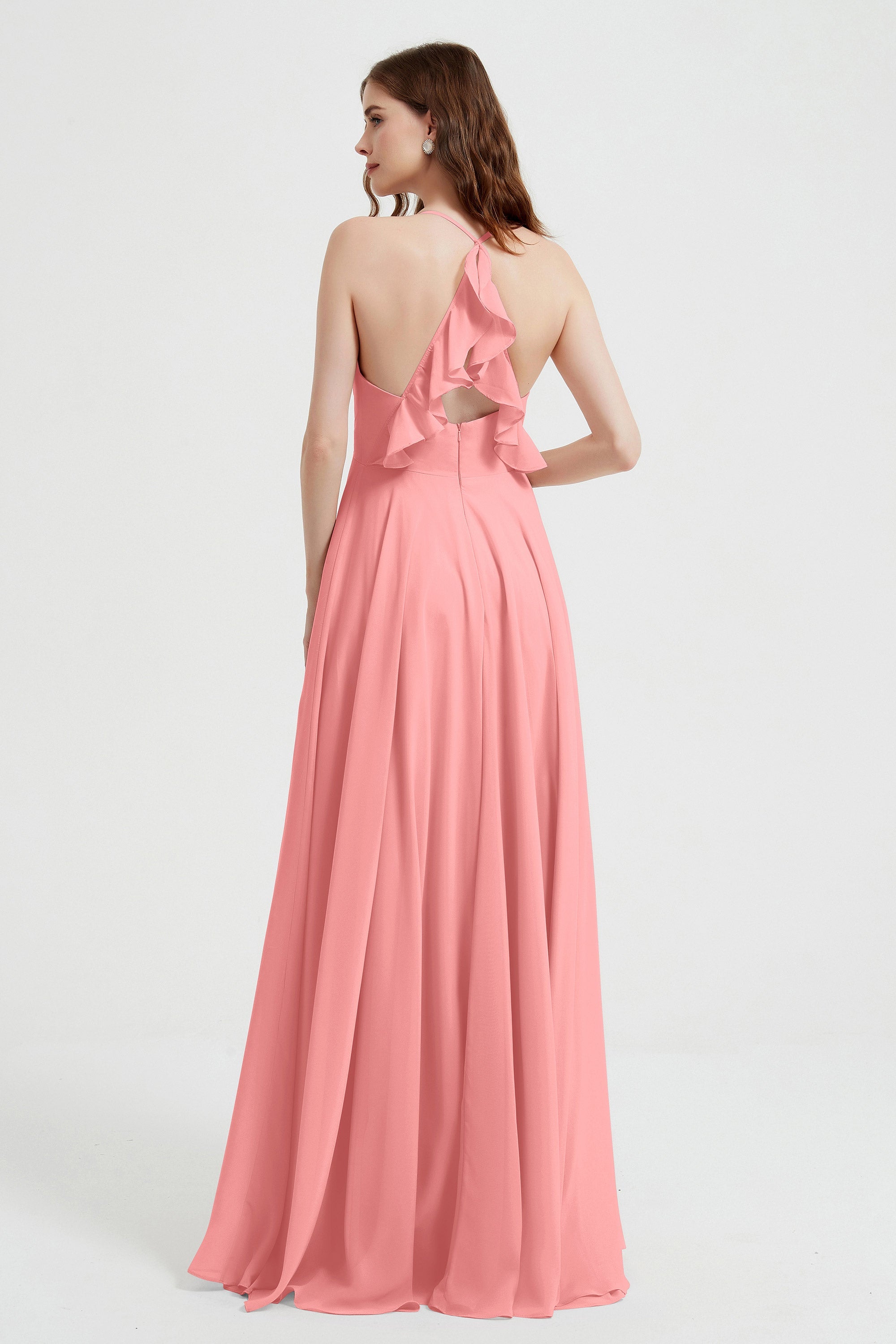 Crossed Straps Chiffon A Line Bridesmaid Dress Pleated Ruffle Formal Evening Dresses Gowns