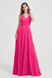 Crossed Straps Chiffon A Line Bridesmaid Dress Pleated Ruffle Formal Evening Dresses Gowns